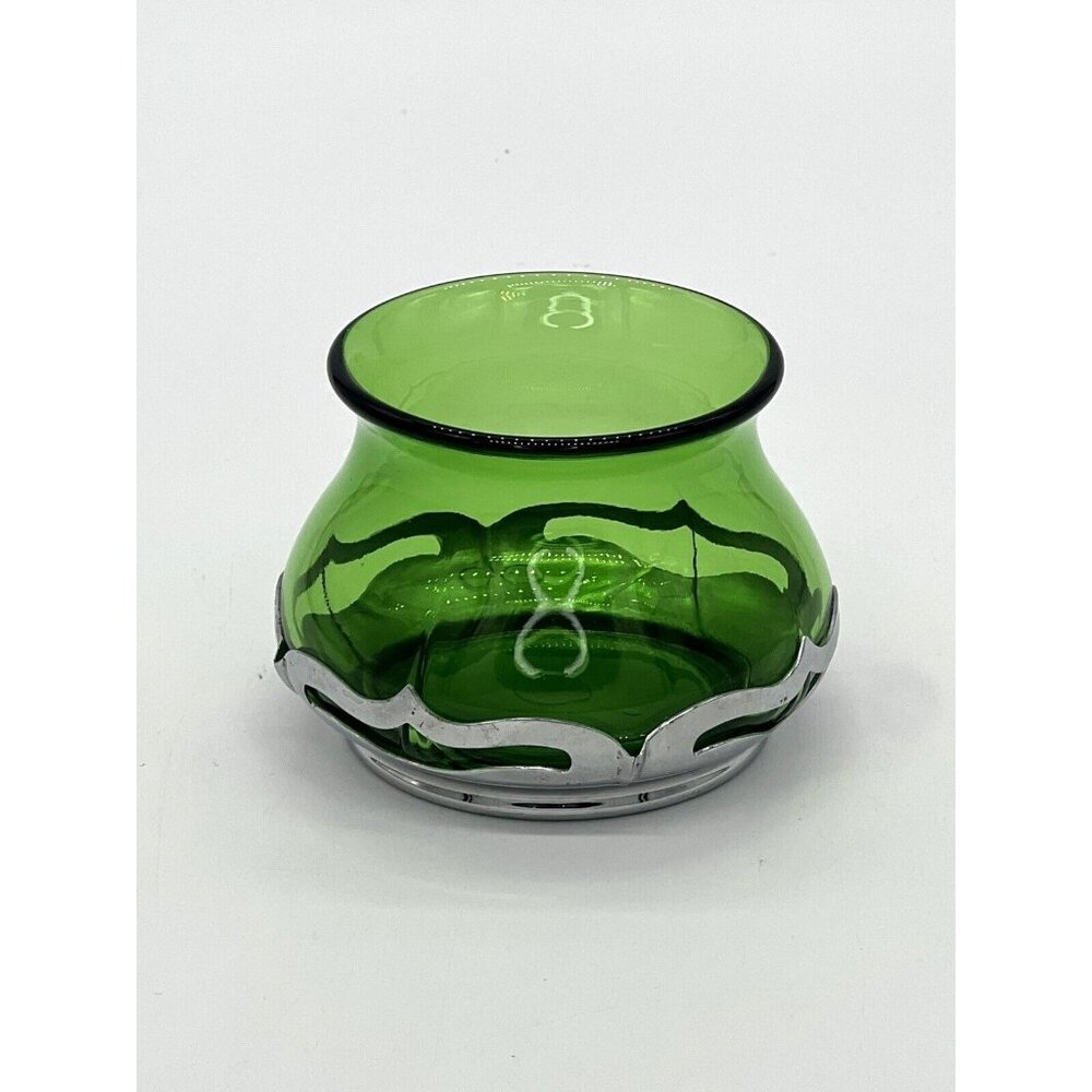 Vintage Farber Bros. Krome Kraft Green Glass Sugar Bowl With Silver Trim